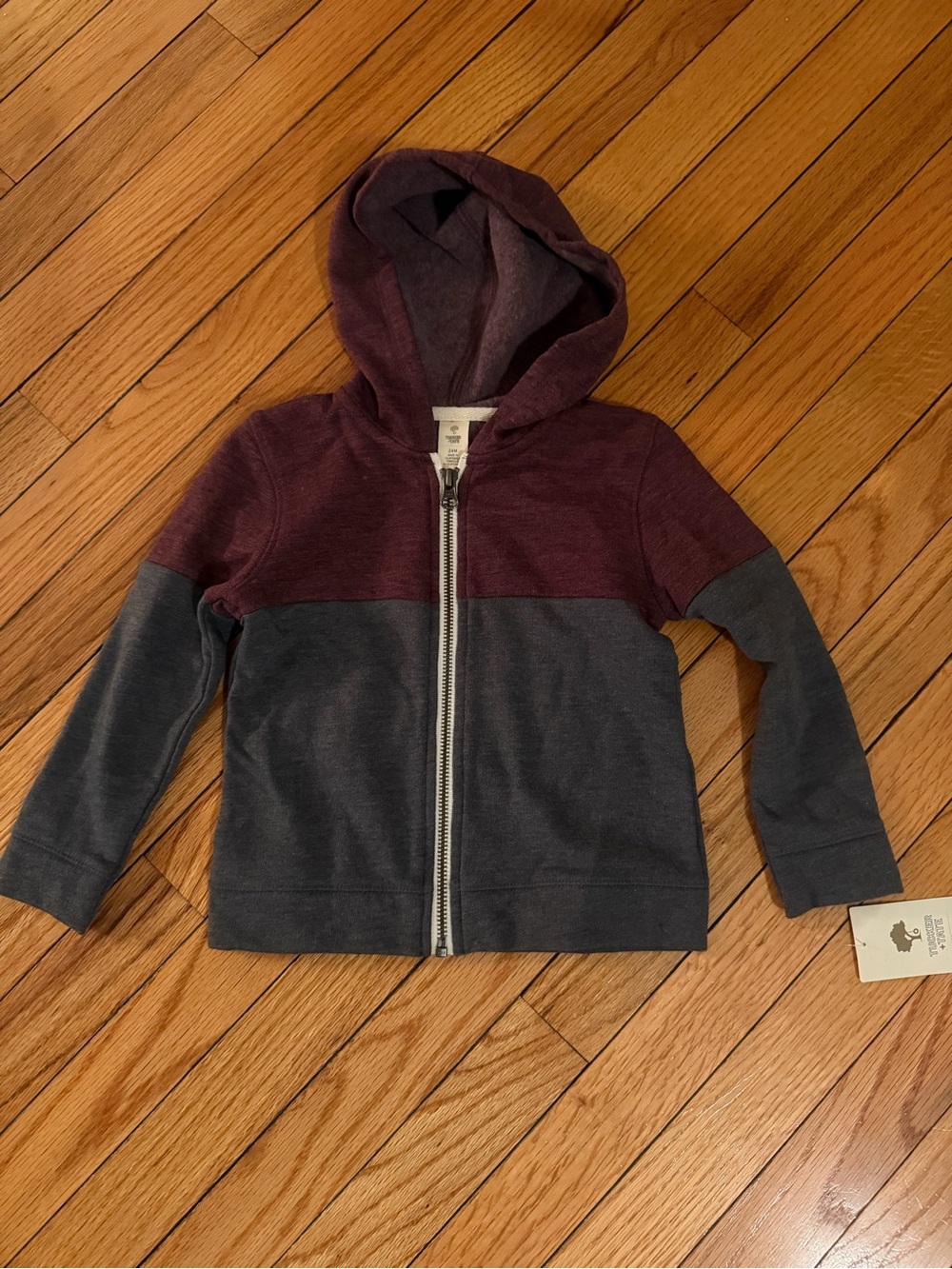 Tucker and Tate Boys 24M Two-Tone Zip Hoodie - Burgundy & Charcoal NWT